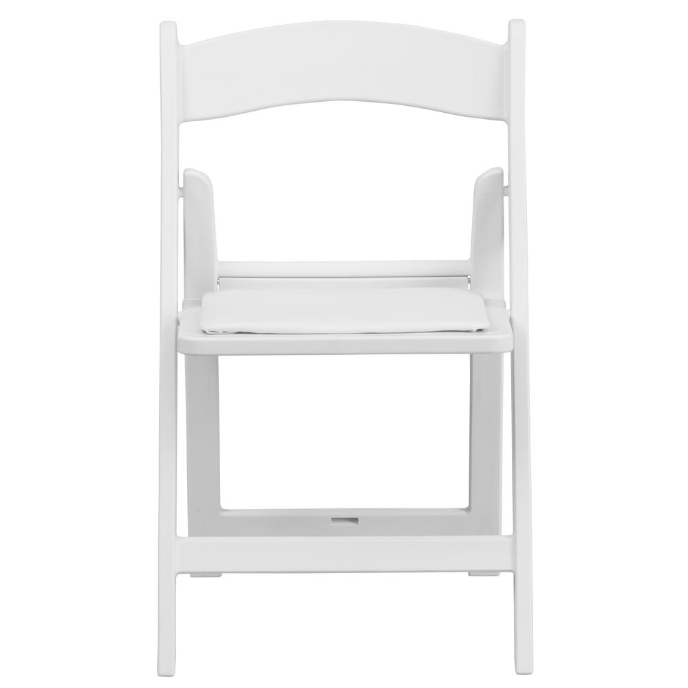 Kids White Resin Folding Chair with White Vinyl Padded Seat. Picture 6