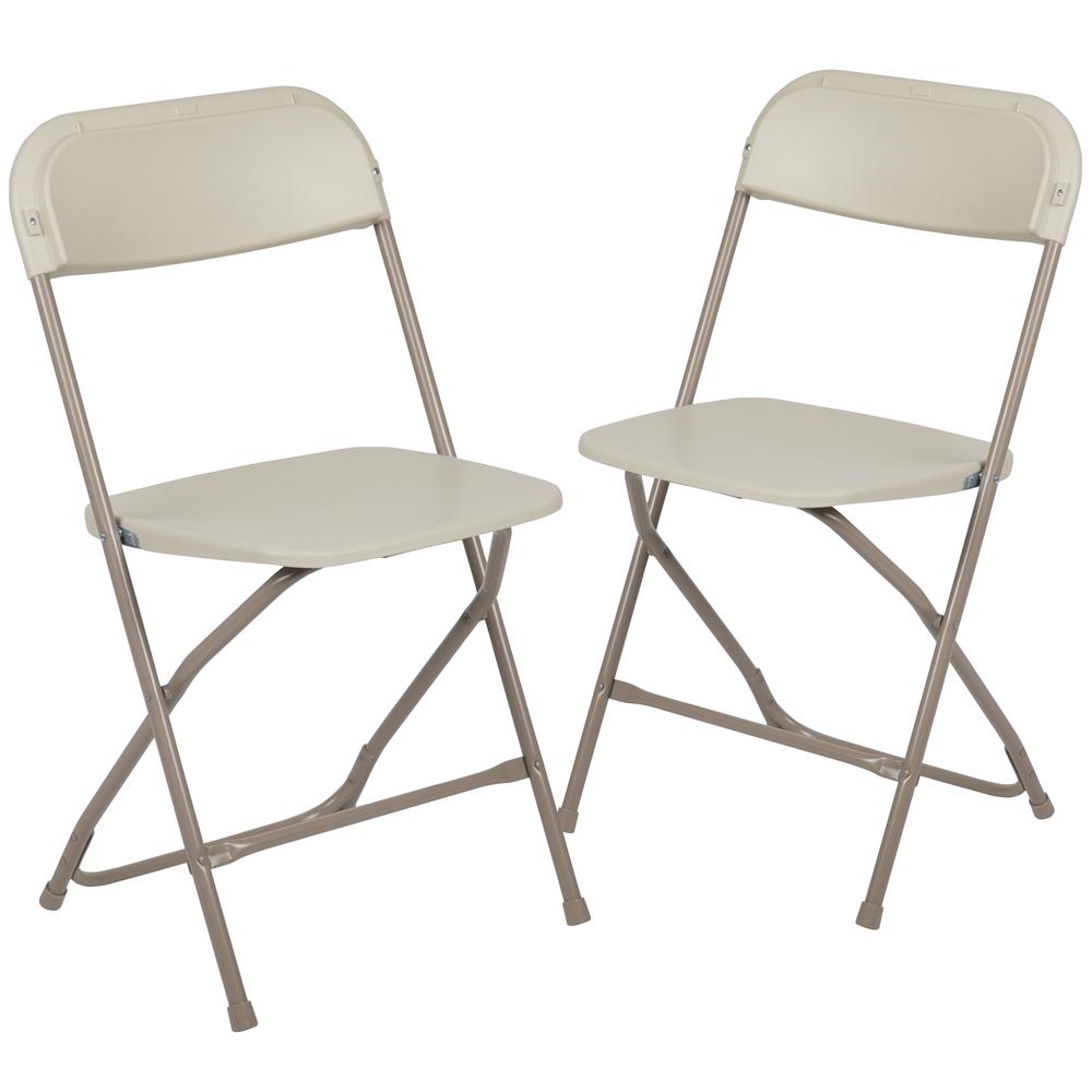 Folding Chair -  - Beige Plastic - 650LB Weight Capacity. Picture 1