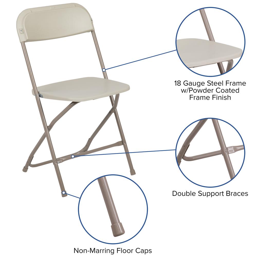 Folding Chair -  - Beige Plastic - 650LB Weight Capacity. Picture 7