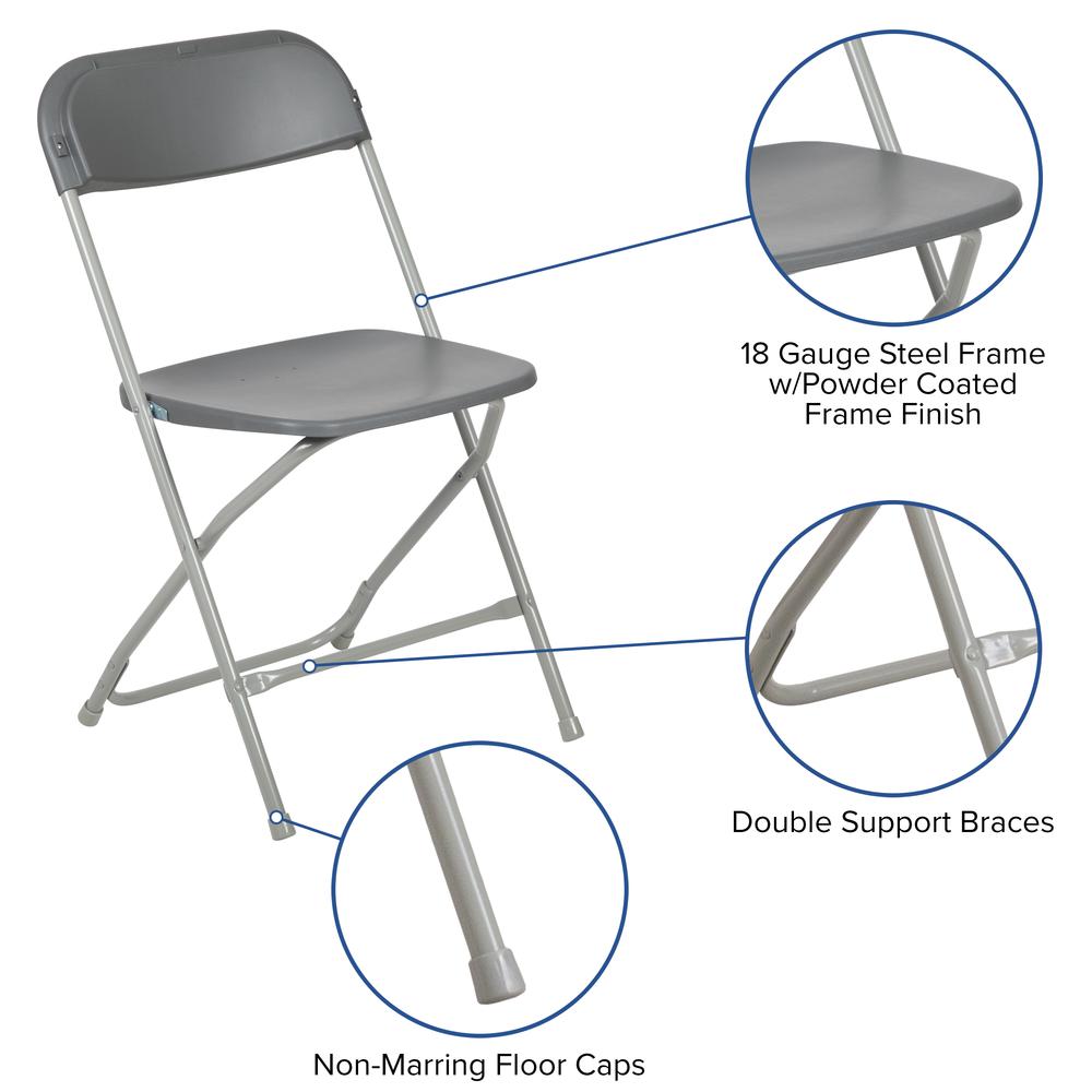 Folding Chair -  - Grey Plastic - 650LB Weight Capacity. Picture 7