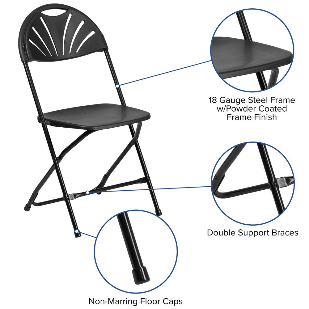 650 lb. Capacity Black Plastic Fan Back Folding Chair. Picture 6
