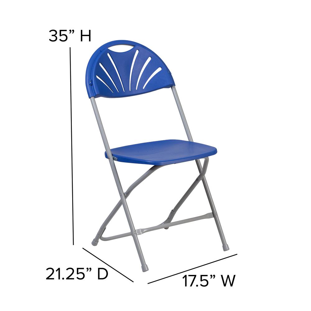 650 lb. Capacity Blue Plastic Fan Back Folding Chair. Picture 2