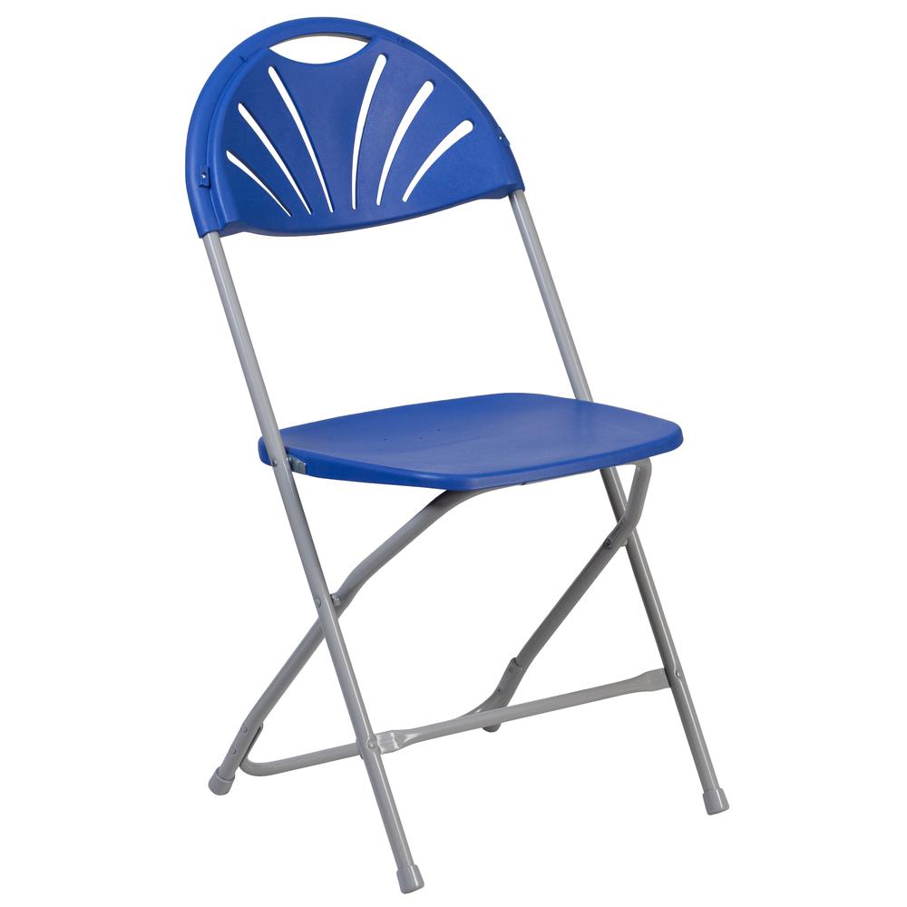 650 lb. Capacity Blue Plastic Fan Back Folding Chair. Picture 3