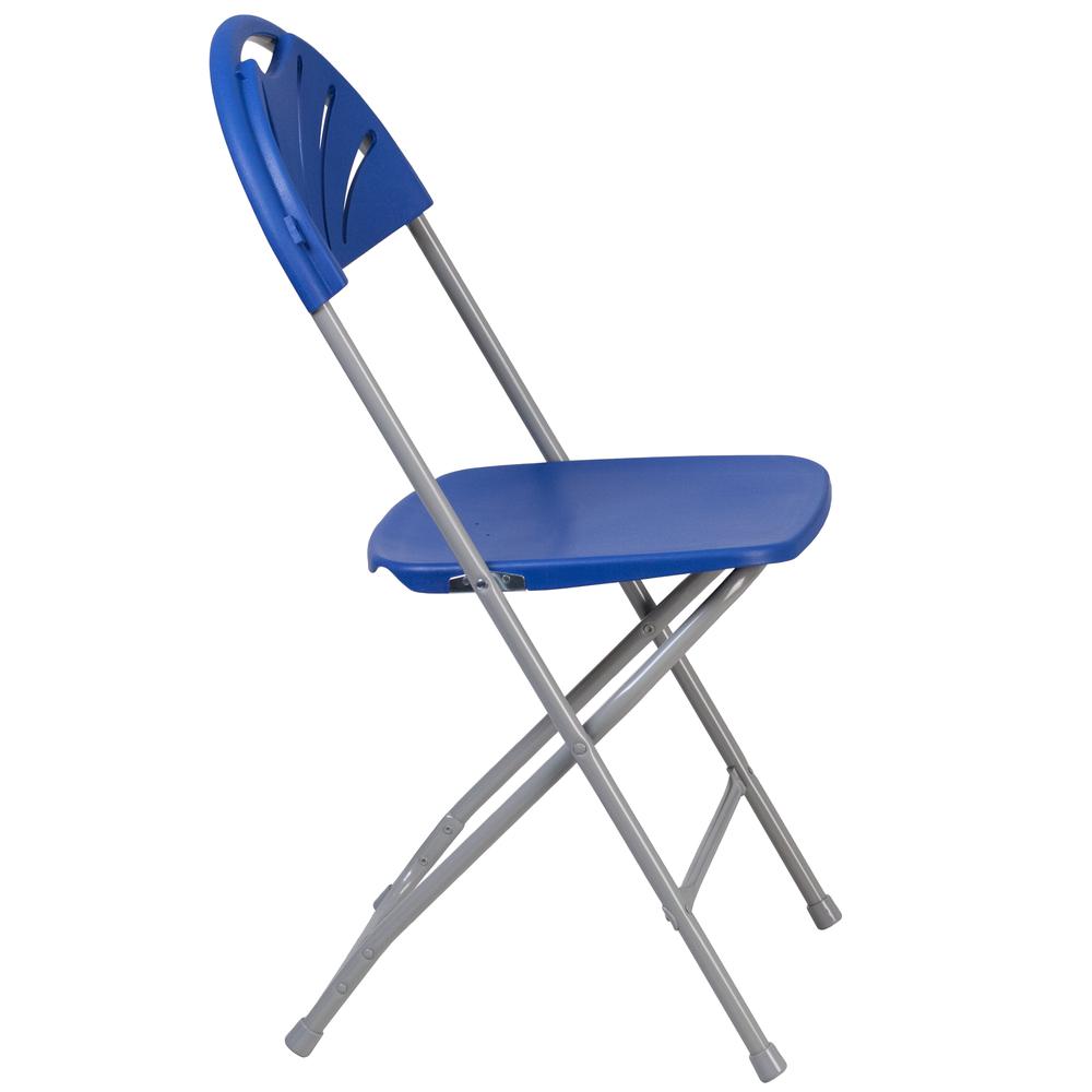 650 lb. Capacity Blue Plastic Fan Back Folding Chair. Picture 4