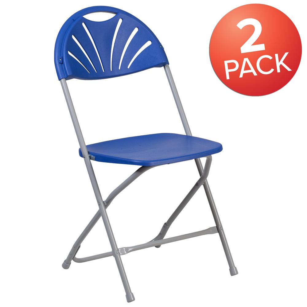 650 lb. Capacity Blue Plastic Fan Back Folding Chair. Picture 9