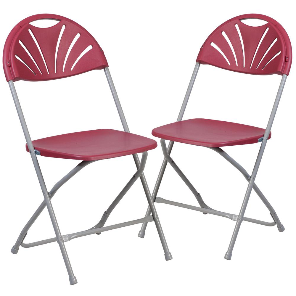 650 lb. Capacity Burgundy Plastic Fan Back Folding Chair. The main picture.