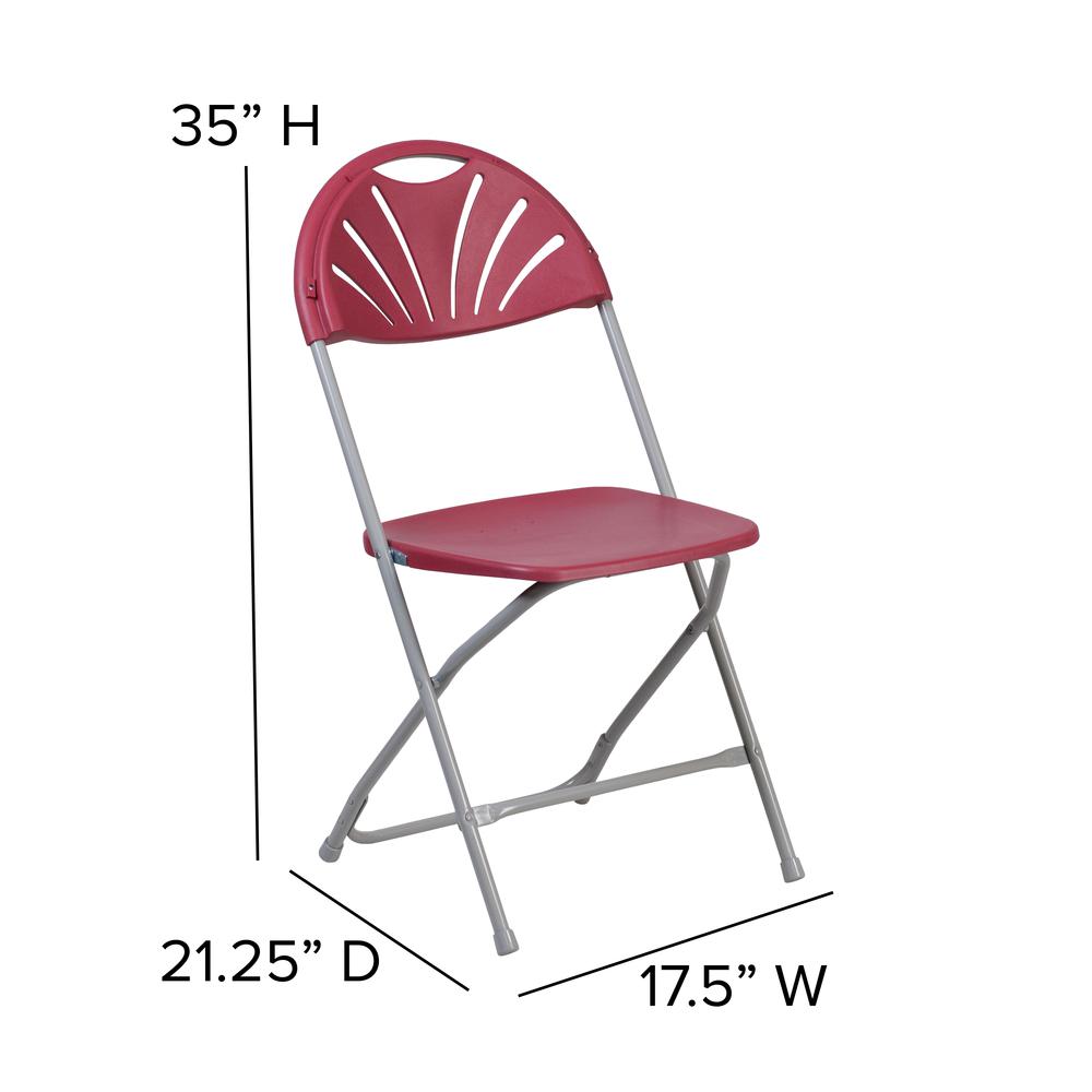 650 lb. Capacity Burgundy Plastic Fan Back Folding Chair. Picture 2