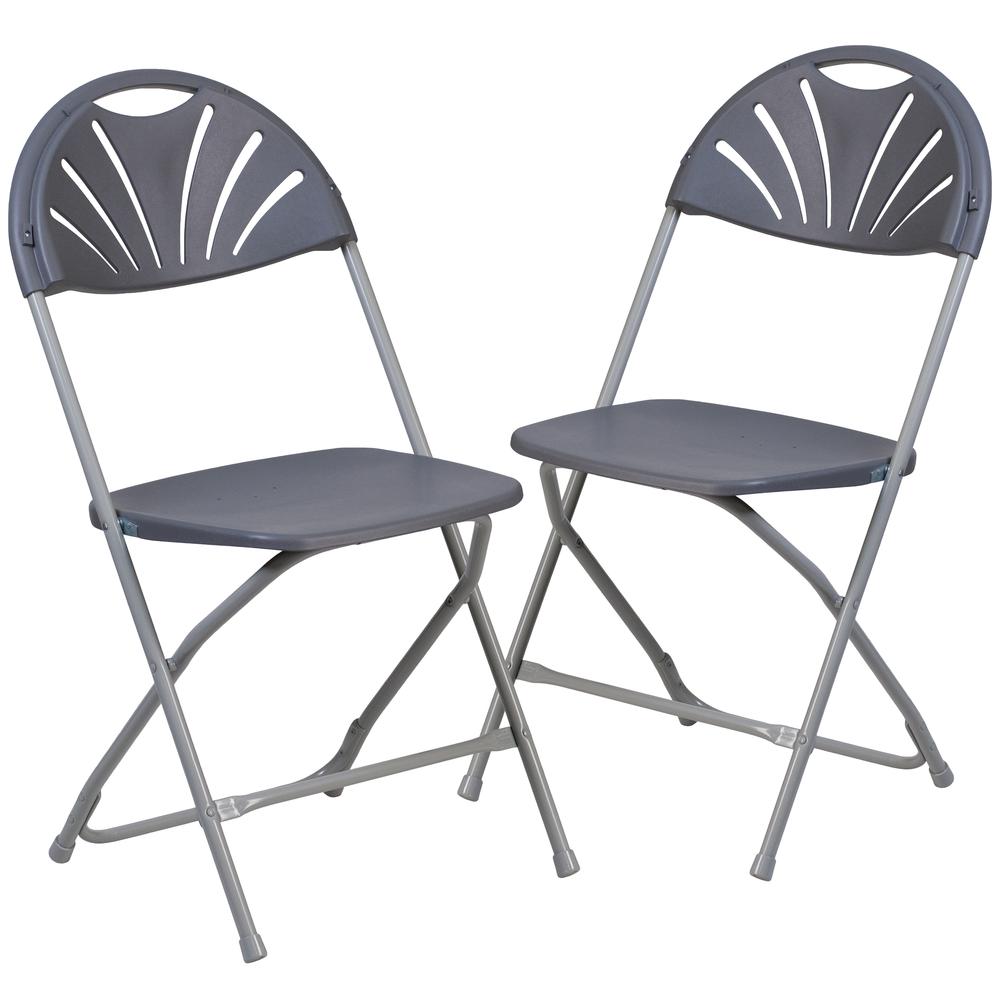 650 lb. Capacity Charcoal Plastic Fan Back Folding Chair. Picture 1