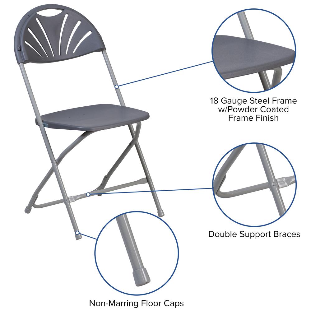 650 lb. Capacity Charcoal Plastic Fan Back Folding Chair. Picture 7