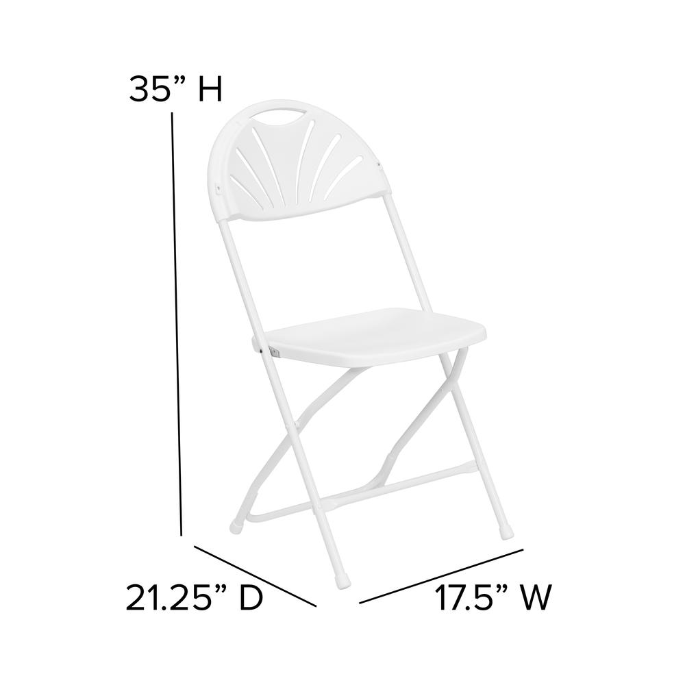 2 Pack 650 lb. Capacity White Plastic Fan Back Folding Chair. Picture 2
