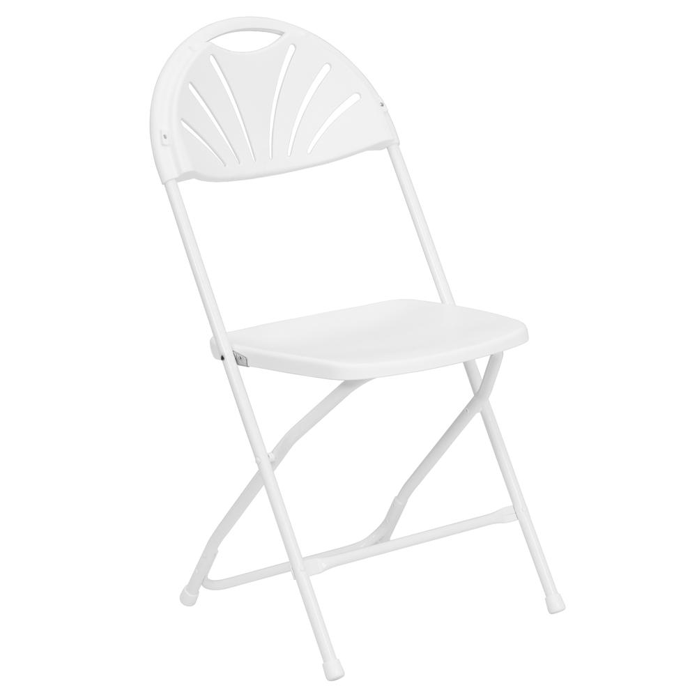 2 Pack 650 lb. Capacity White Plastic Fan Back Folding Chair. Picture 3