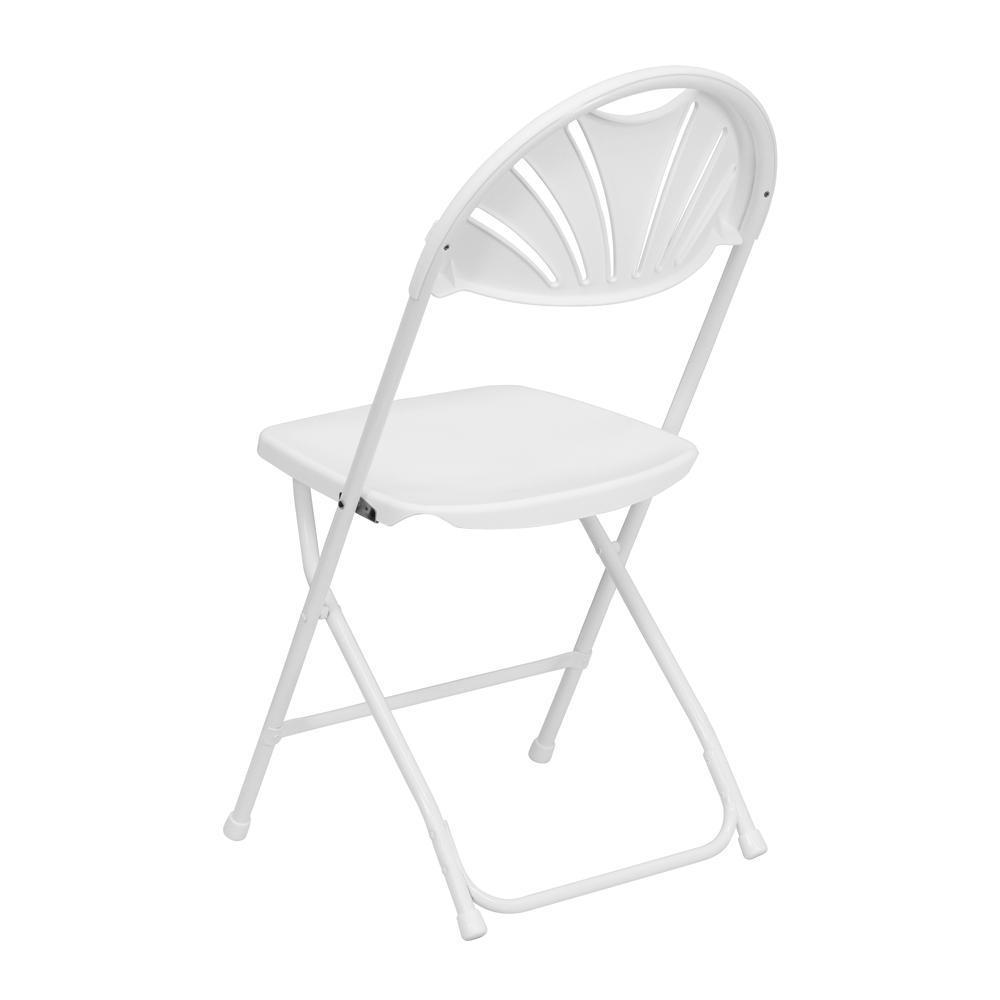 2 Pack 650 lb. Capacity White Plastic Fan Back Folding Chair. Picture 5