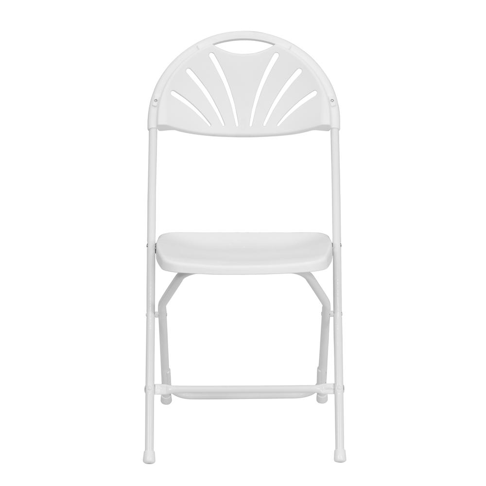 2 Pack 650 lb. Capacity White Plastic Fan Back Folding Chair. Picture 6