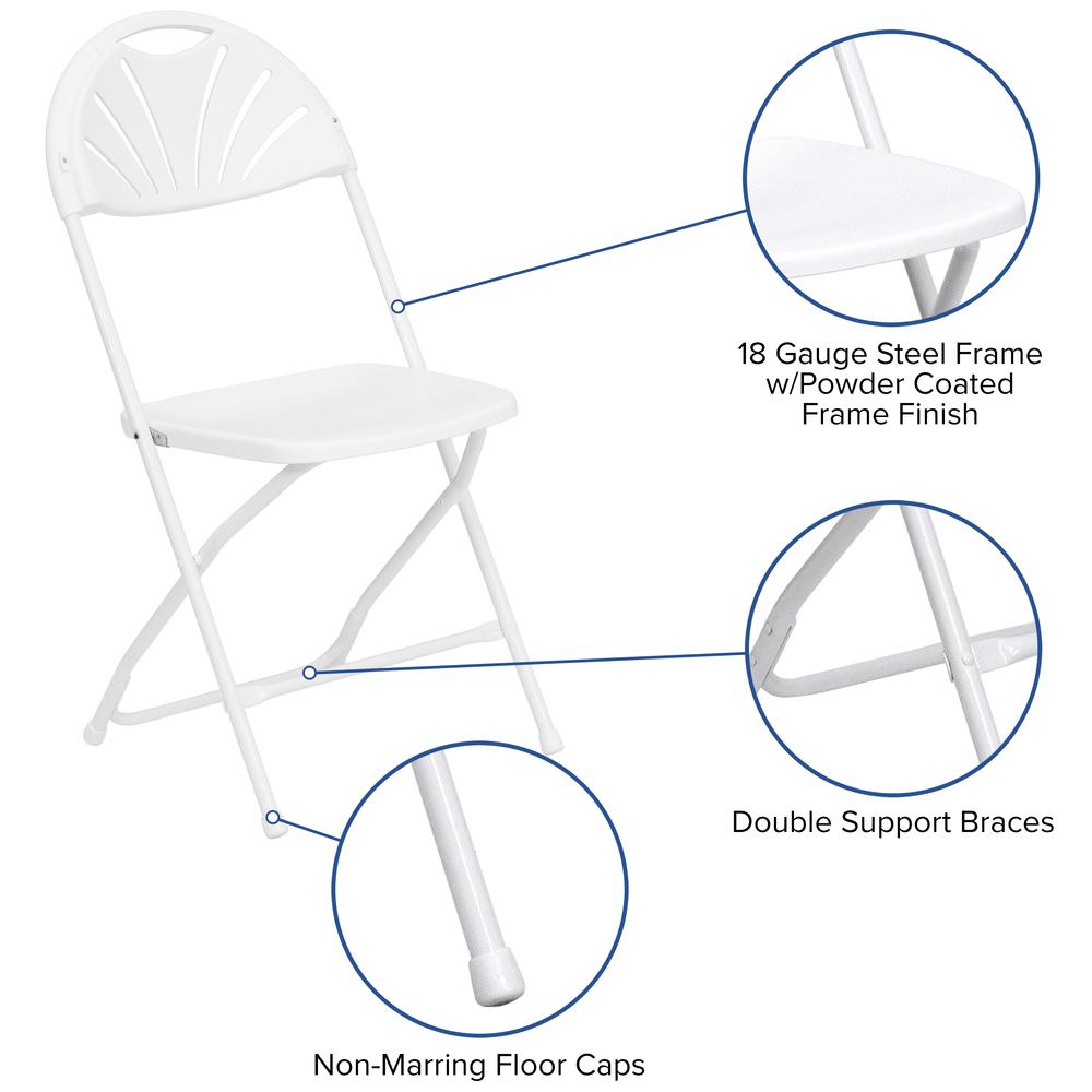 2 Pack 650 lb. Capacity White Plastic Fan Back Folding Chair. Picture 7