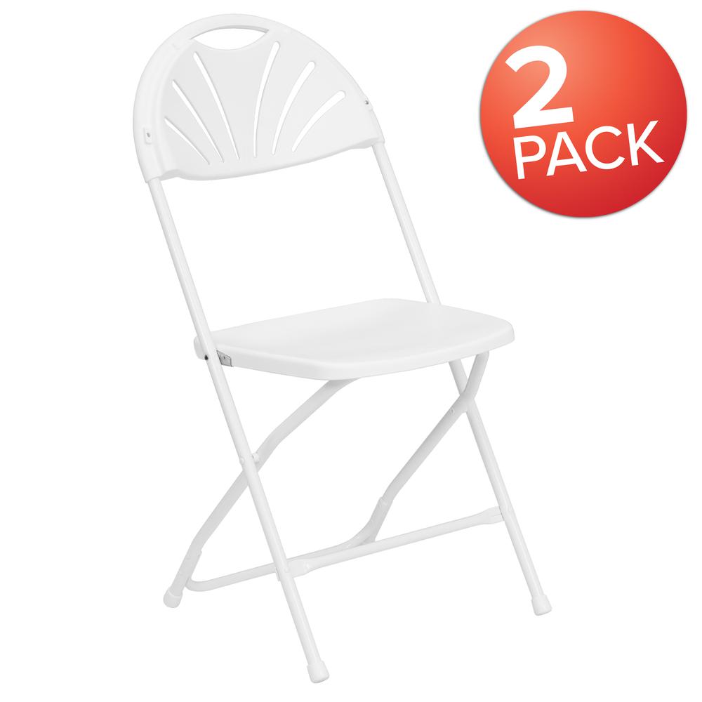 2 Pack 650 lb. Capacity White Plastic Fan Back Folding Chair. Picture 9