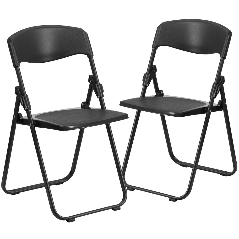 2 Pack 500 lb. Capacity Heavy Duty Black Plastic Folding Chair. Picture 1
