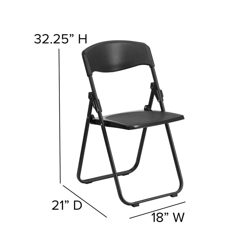 500 lb. Capacity Heavy Duty Black Plastic Folding Chair with Built-in Ganging Brackets. Picture 2