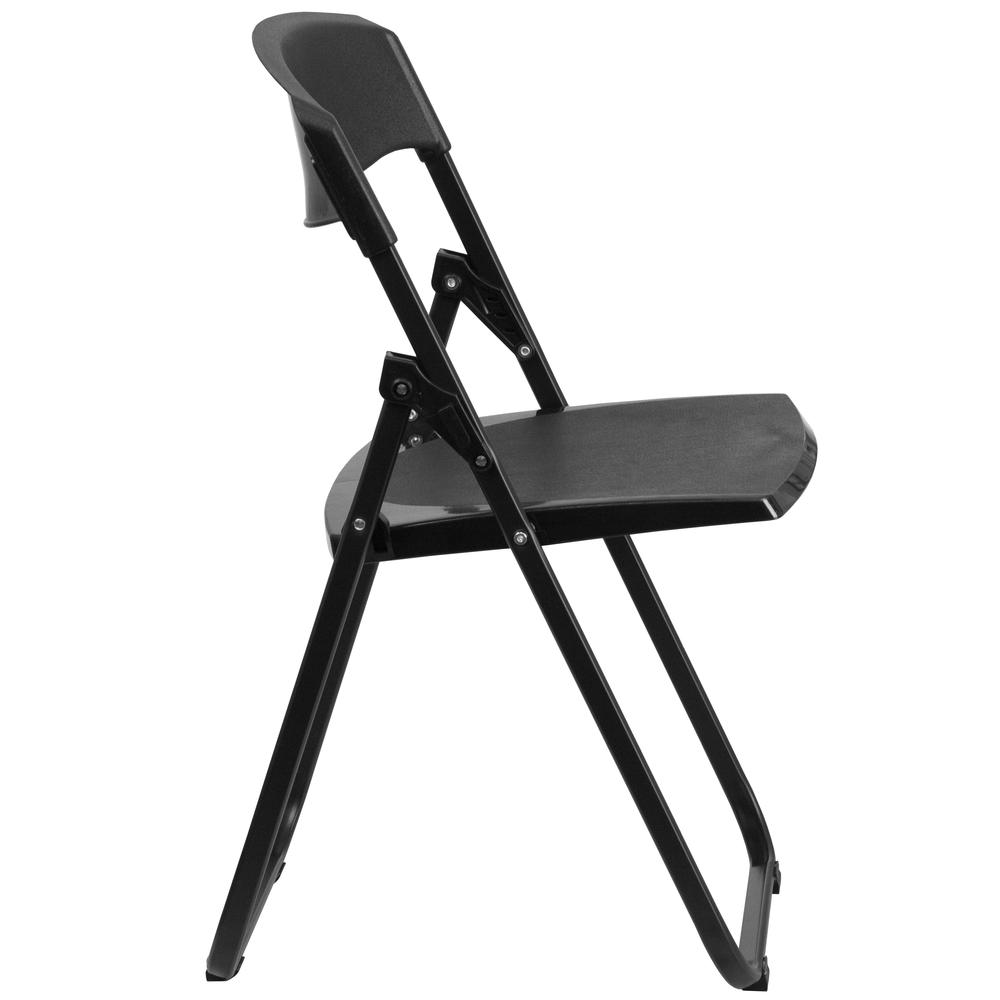 500 lb. Capacity Heavy Duty Black Plastic Folding Chair with Built-in Ganging Brackets. Picture 4