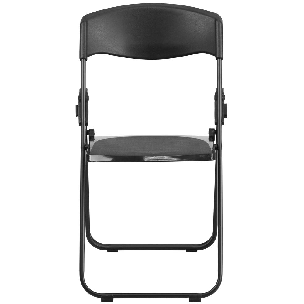500 lb. Capacity Heavy Duty Black Plastic Folding Chair with Built-in Ganging Brackets. Picture 6