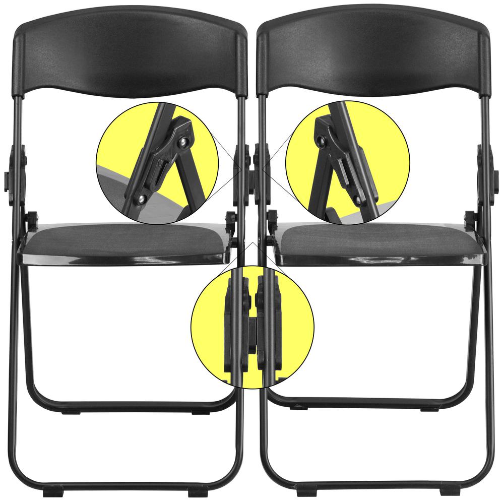 500 lb. Capacity Heavy Duty Black Plastic Folding Chair with Built-in Ganging Brackets. Picture 7
