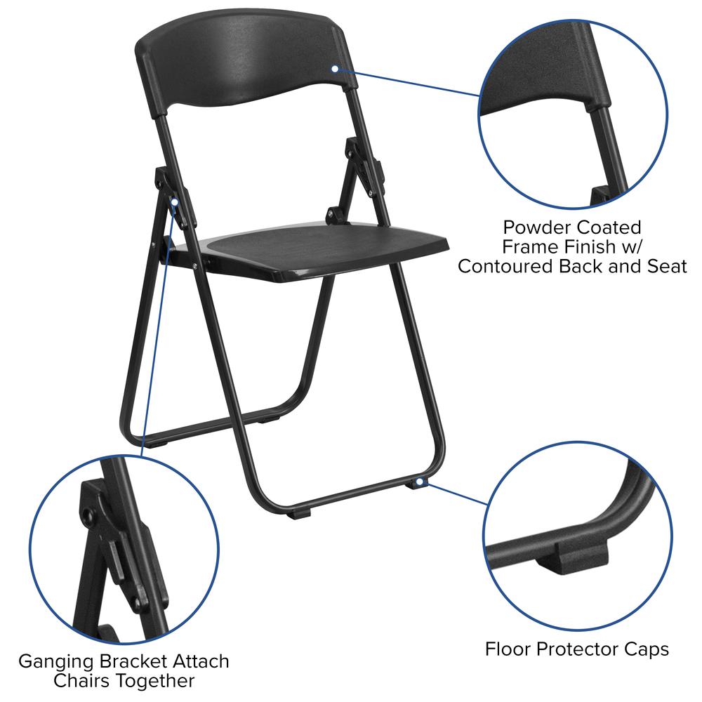 2 Pack 500 lb. Capacity Heavy Duty Black Plastic Folding Chair. Picture 8
