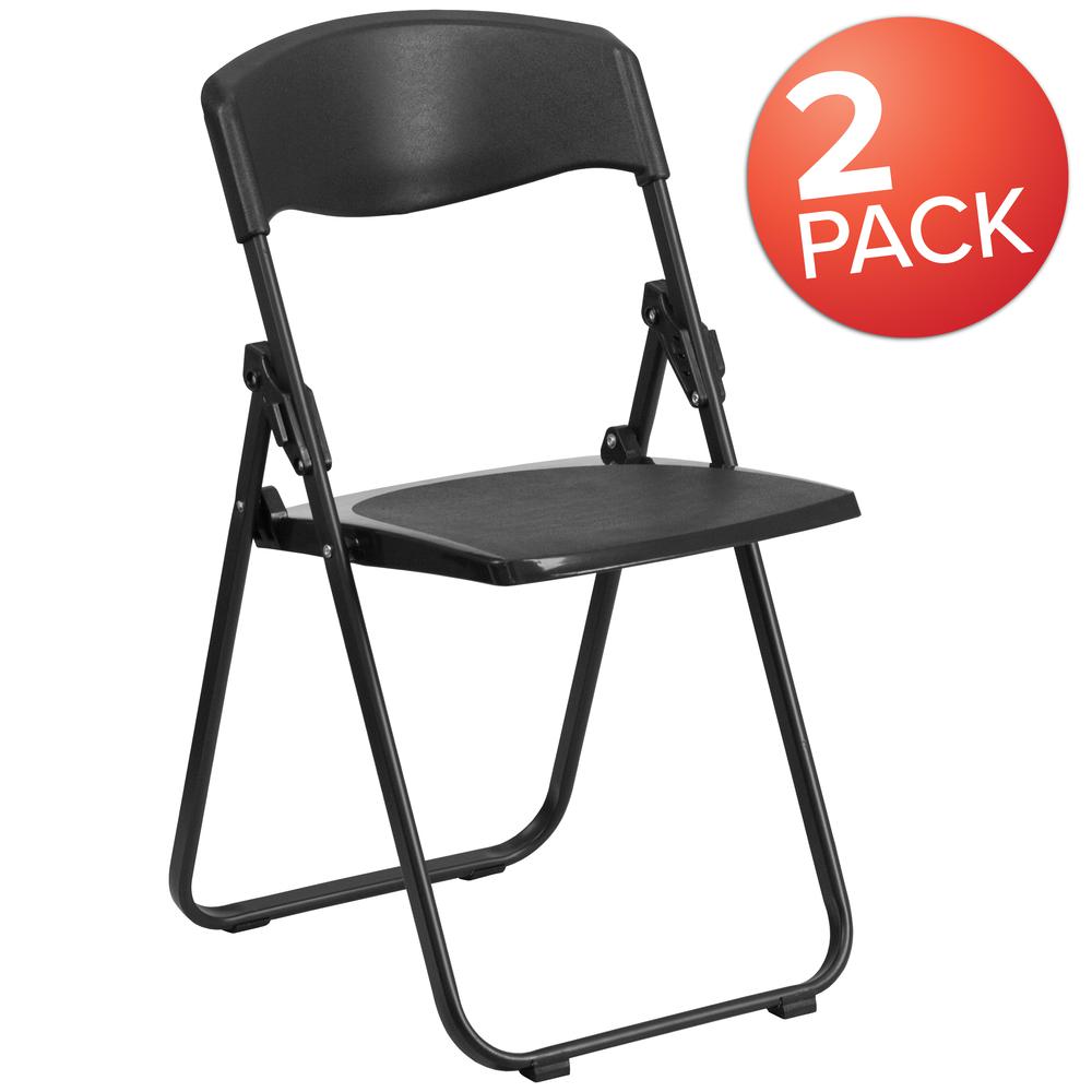 500 lb. Capacity Heavy Duty Black Plastic Folding Chair with Built-in Ganging Brackets. Picture 10