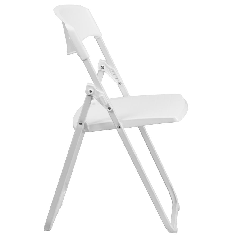 500 lb. Capacity Heavy Duty White Plastic Folding Chair with Built-in Ganging Brackets. Picture 4