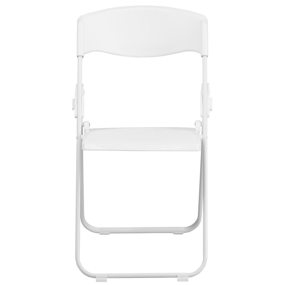 500 lb. Capacity Heavy Duty White Plastic Folding Chair with Built-in Ganging Brackets. Picture 6