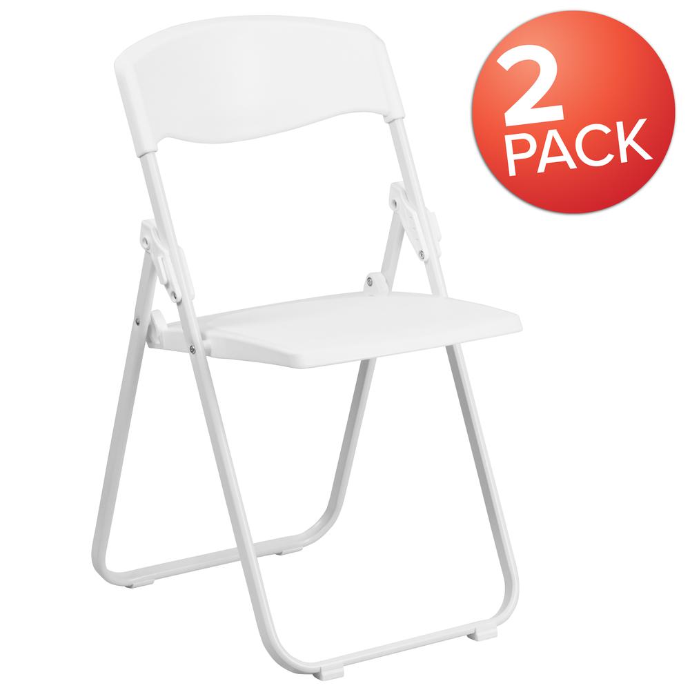 500 lb. Capacity Heavy Duty White Plastic Folding Chair with Built-in Ganging Brackets. Picture 10