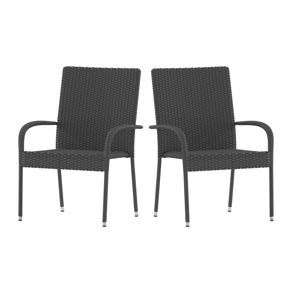 Modern Indoor/Outdoor Stackable Wicker Patio Chairs with Arms - Set of 2. Picture 3