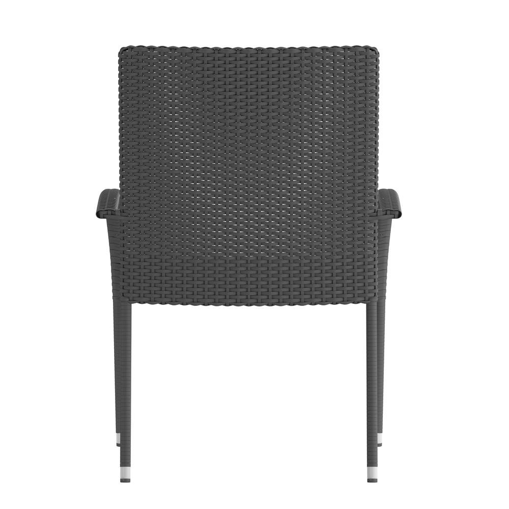 Modern Indoor/Outdoor Stackable Wicker Patio Chairs with Arms - Set of 2. Picture 1