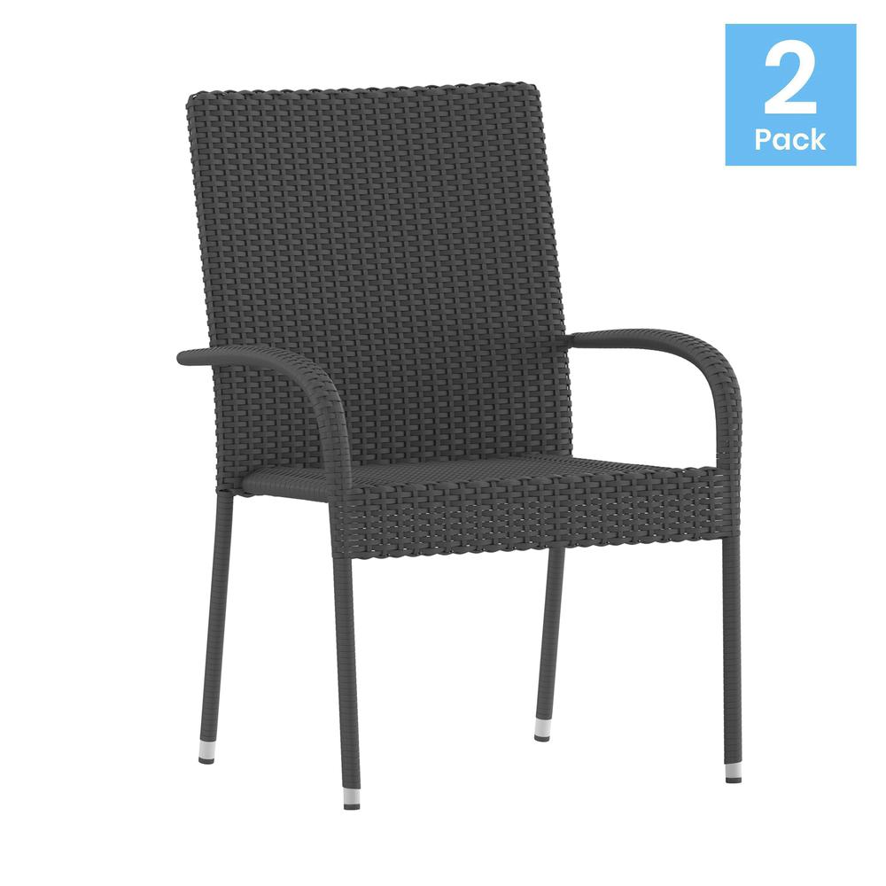 Modern Indoor/Outdoor Stackable Wicker Patio Chairs with Arms - Set of 2. Picture 2