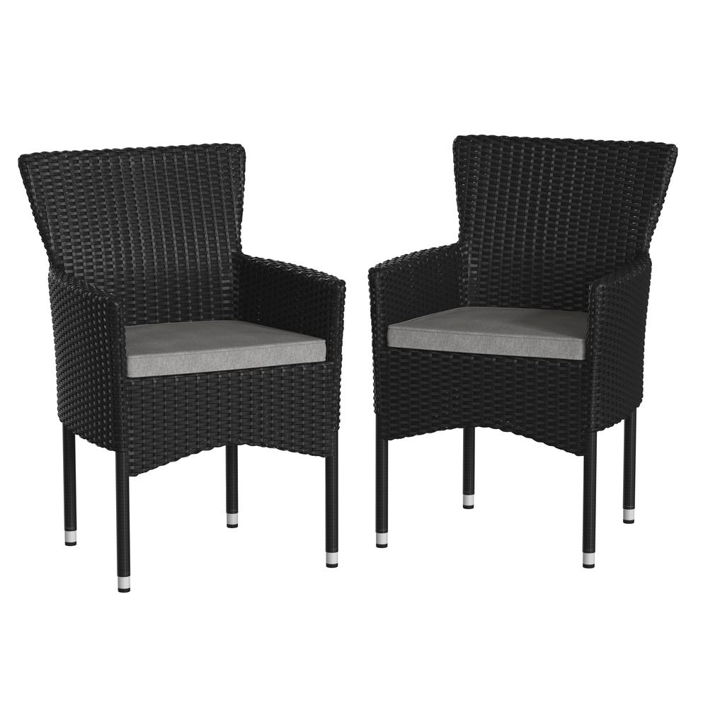 Modern Indoor/Outdoor Wicker Patio Chairs with Cushions - Set of 2. Picture 3