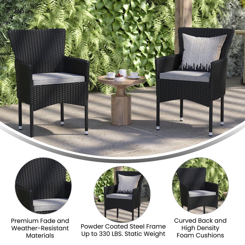 Modern Indoor/Outdoor Wicker Patio Chairs with Cushions - Set of 2. Picture 8