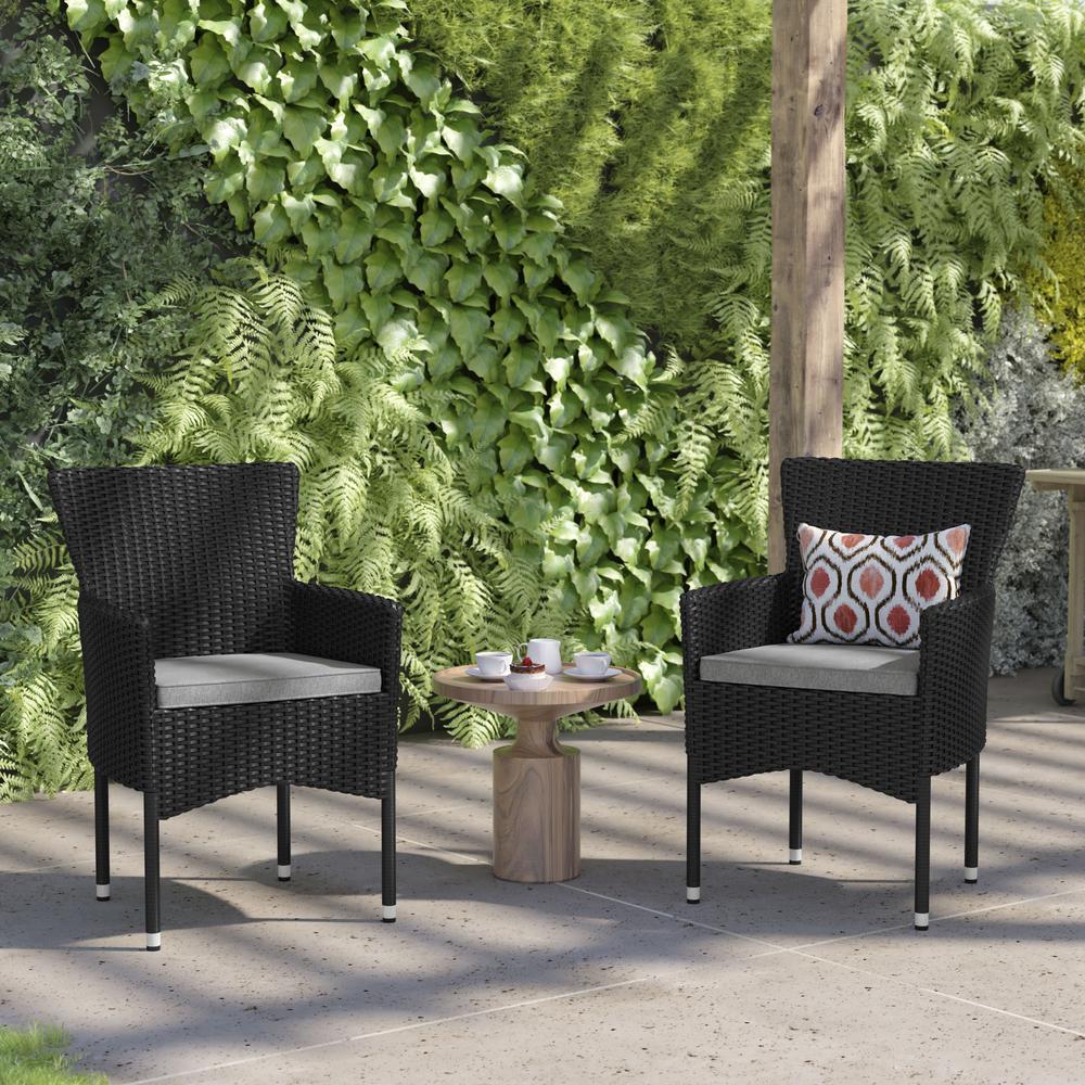 Modern Indoor/Outdoor Wicker Patio Chairs with Cushions - Set of 2. Picture 6
