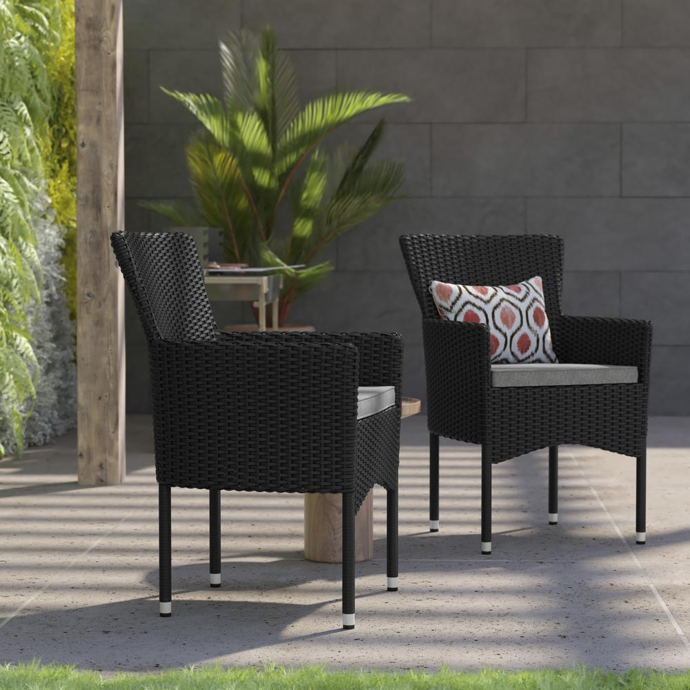 Modern Indoor/Outdoor Wicker Patio Chairs with Cushions - Set of 2. Picture 4