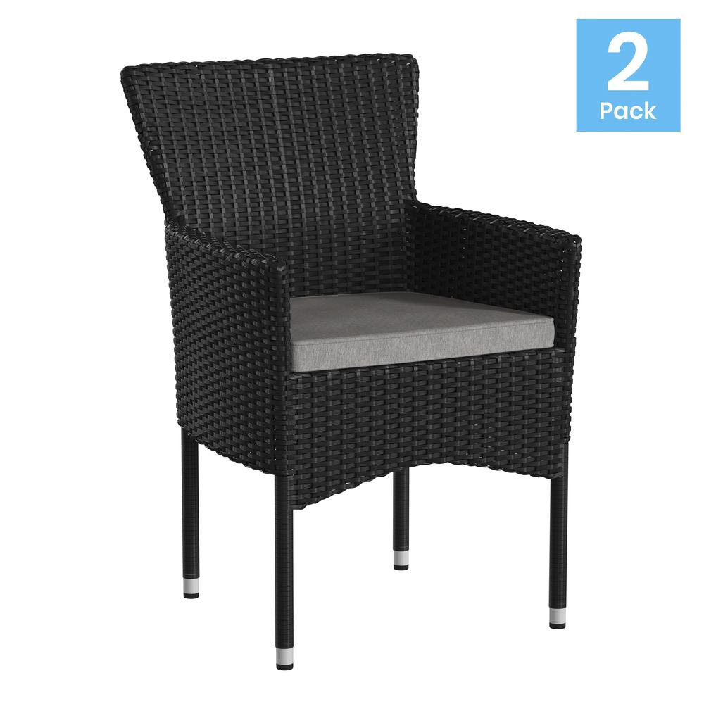 Modern Indoor/Outdoor Wicker Patio Chairs with Cushions - Set of 2. Picture 2