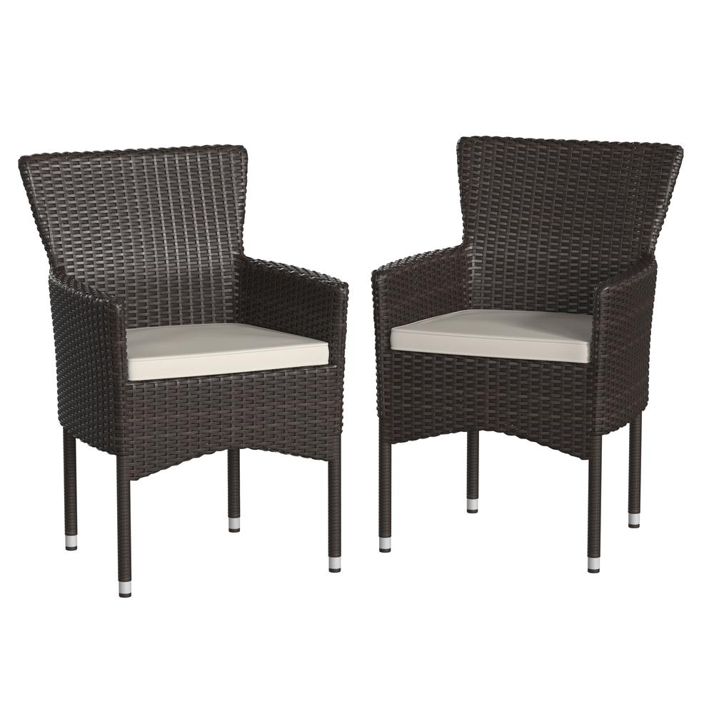 Modern Indoor/Outdoor Wicker Patio Chairs with Cushions - Set of 2. Picture 3