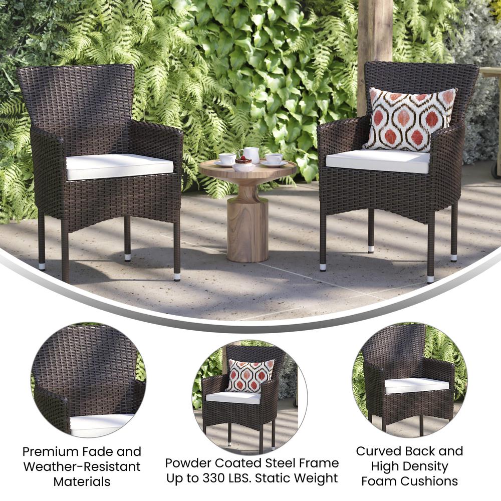 Modern Indoor/Outdoor Wicker Patio Chairs with Cushions - Set of 2. Picture 8