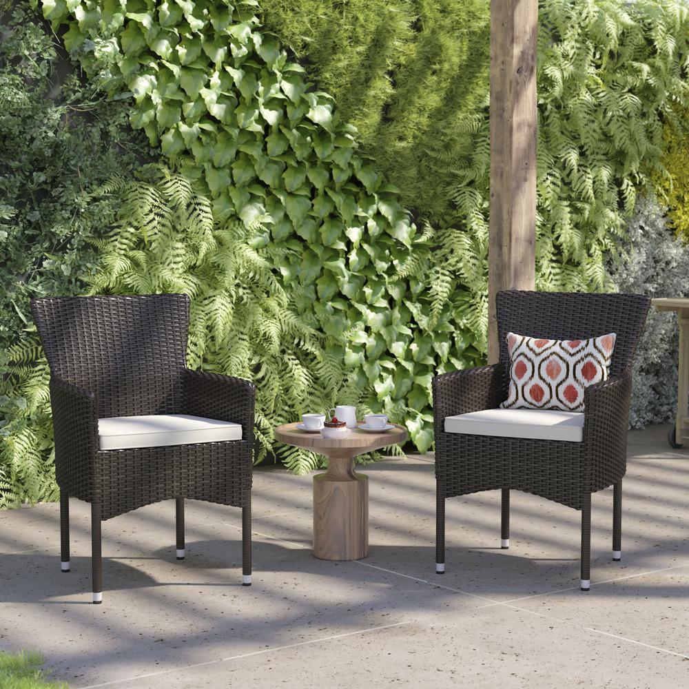Modern Indoor/Outdoor Wicker Patio Chairs with Cushions - Set of 2. Picture 6