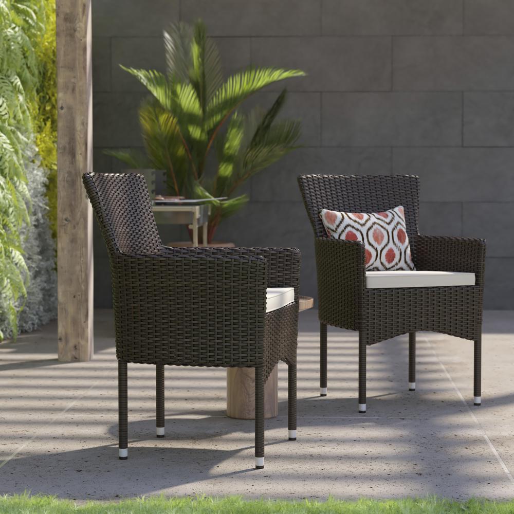 Modern Indoor/Outdoor Wicker Patio Chairs with Cushions - Set of 2. Picture 4