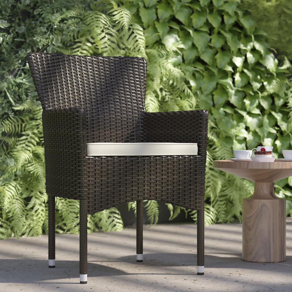 Modern Indoor/Outdoor Wicker Patio Chairs with Cushions - Set of 2. Picture 5