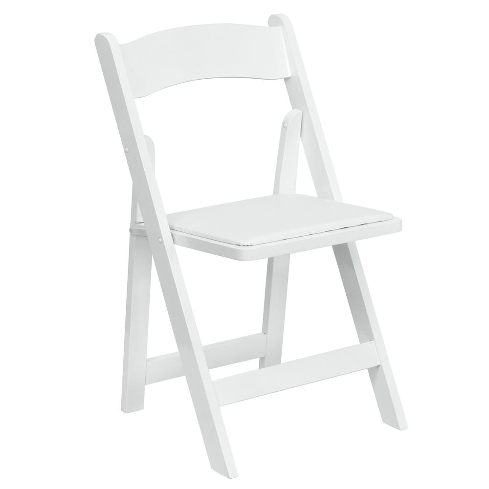 White Wood Folding Chair with Vinyl Padded Seat. Picture 3