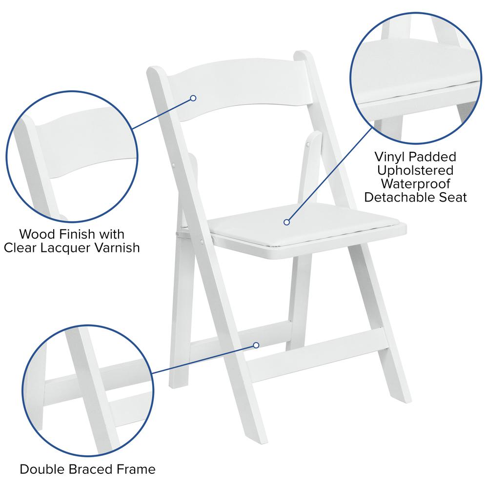 2 Pack White Wood Folding Chair with Vinyl Padded Seat. Picture 7