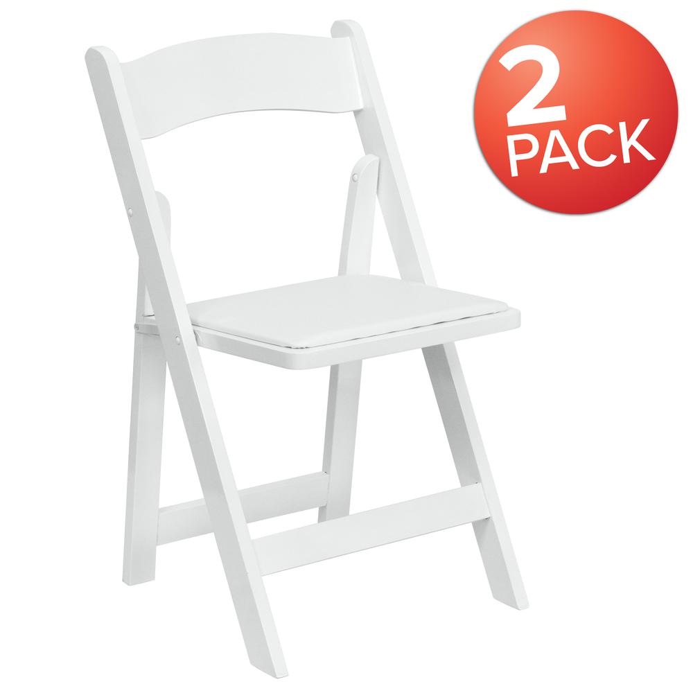 2 Pack White Wood Folding Chair with Vinyl Padded Seat. Picture 9