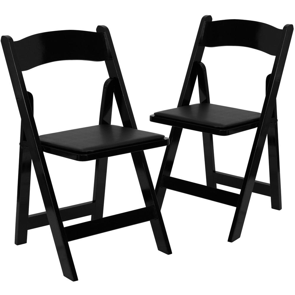 2 Pack Black Wood Folding Chair with Vinyl Padded Seat. Picture 1