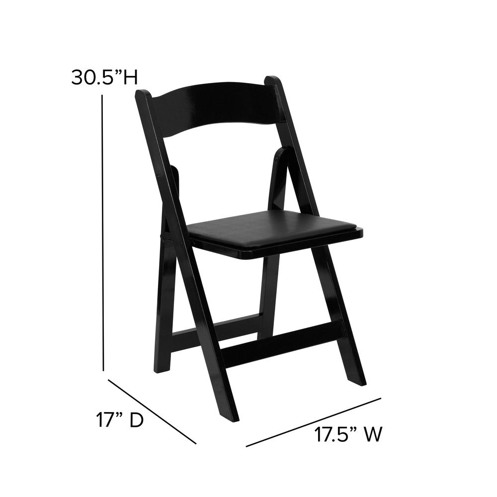 2 Pack Black Wood Folding Chair with Vinyl Padded Seat. Picture 2