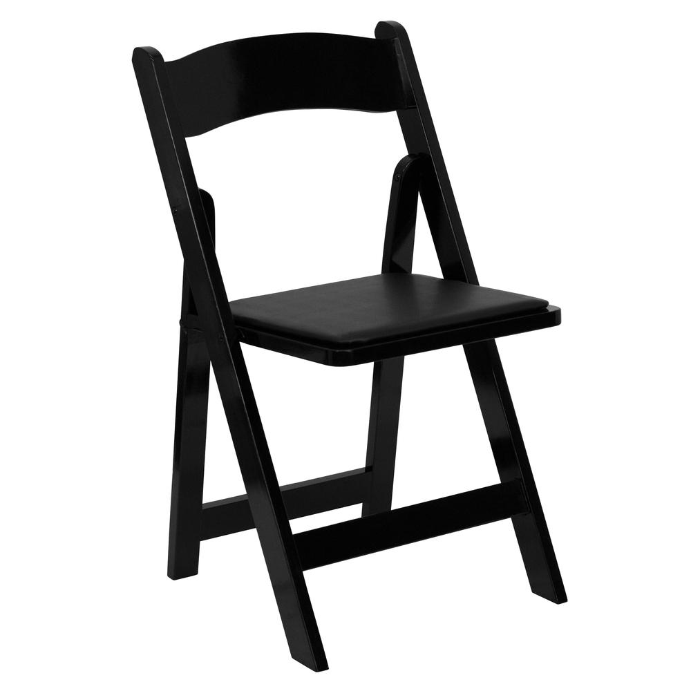 Black Wood Folding Chair with Vinyl Padded Seat. Picture 3