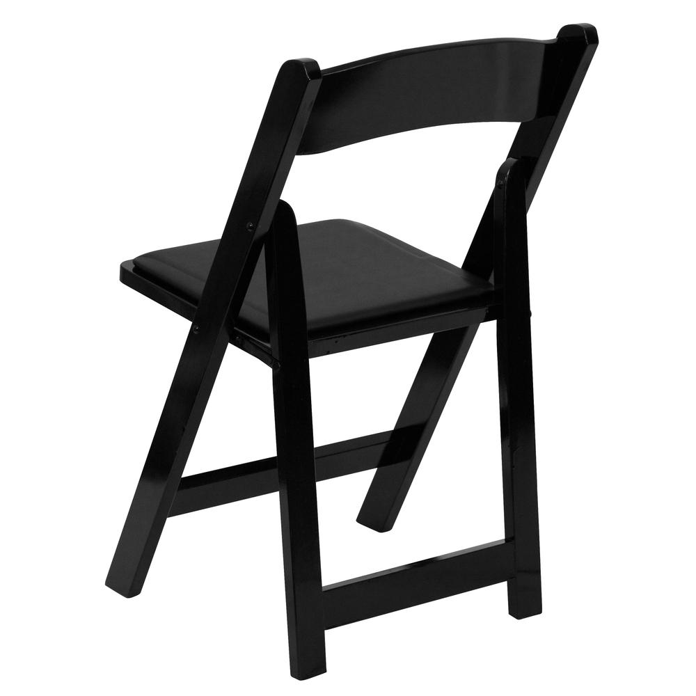 Black Wood Folding Chair with Vinyl Padded Seat. Picture 5