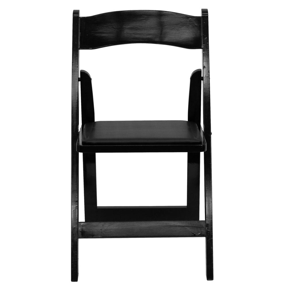 Black Wood Folding Chair with Vinyl Padded Seat. Picture 6